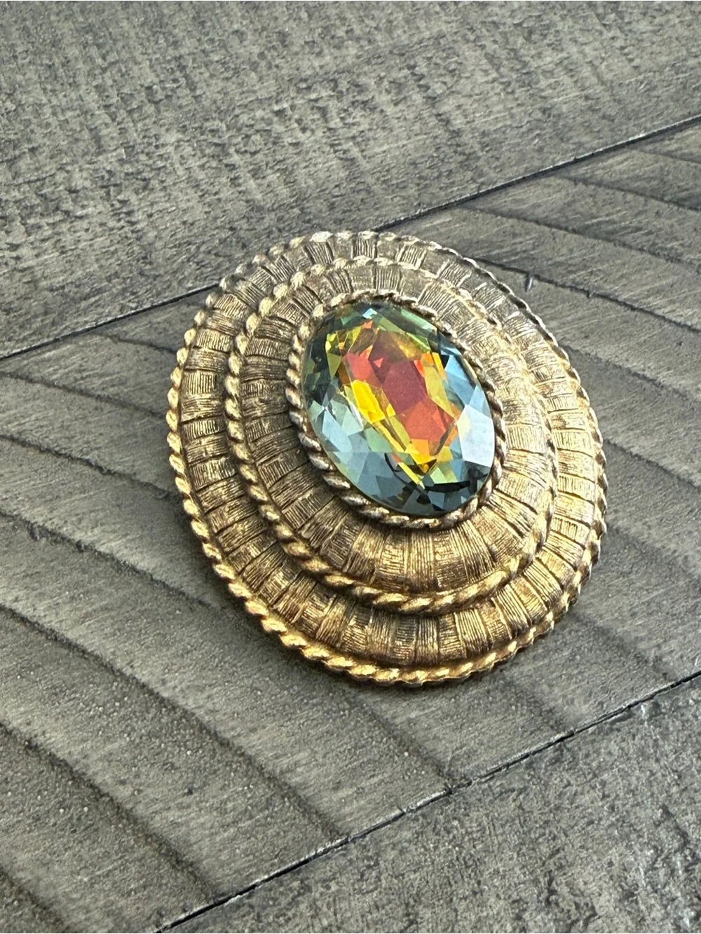 Signed KRAMER Vintage Orange Jewel Brooch Pendant, Gold Tone Oval Vintage